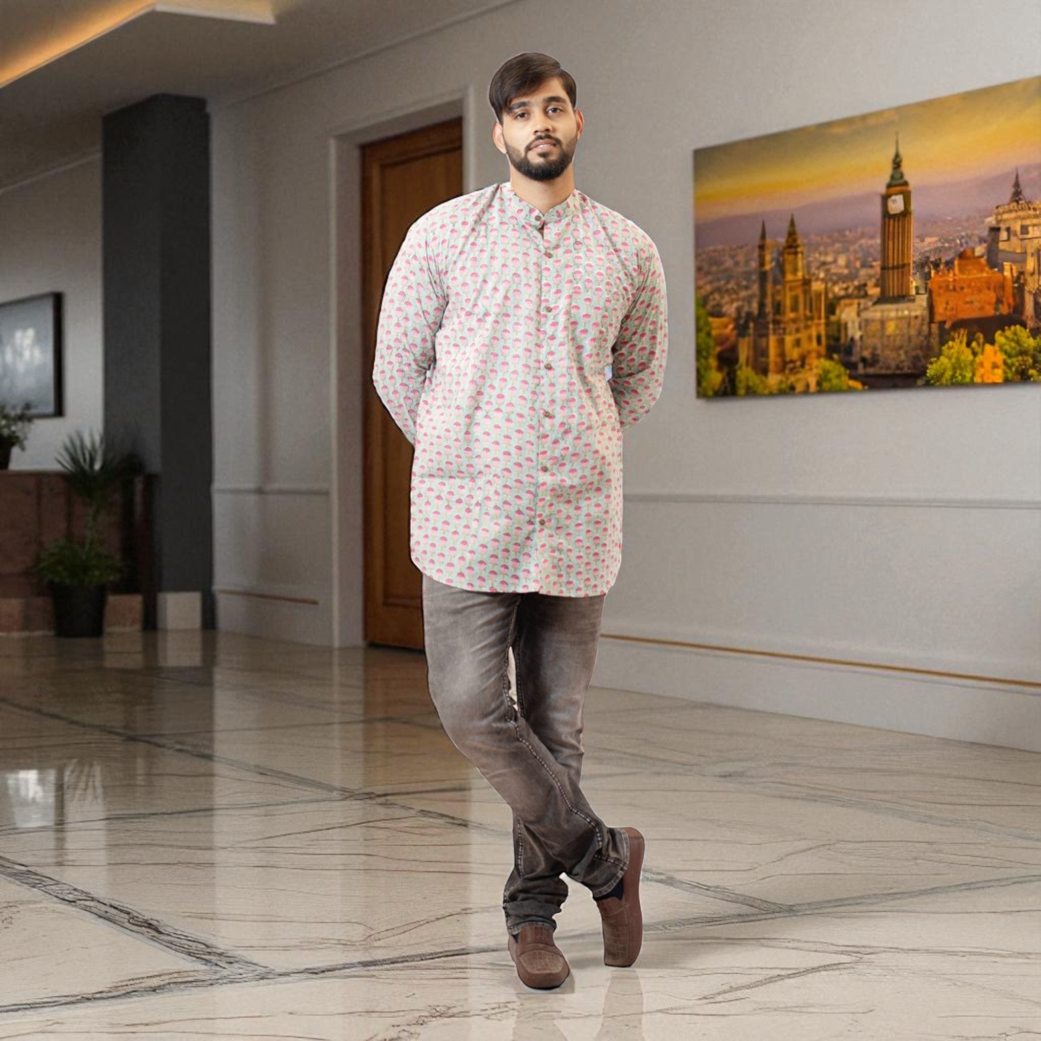 LotusEase Handblock Cotton Short Kurta