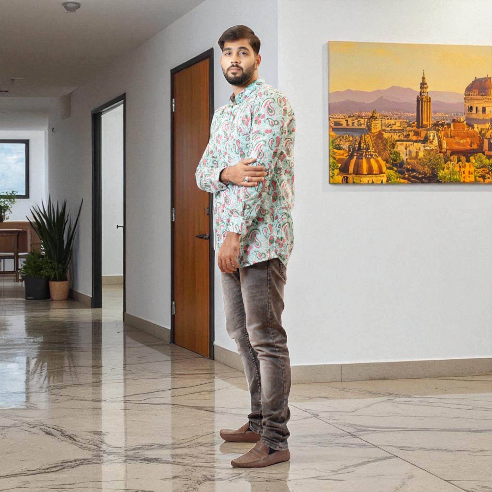 GreenMuse Handblock Cotton Short Kurta