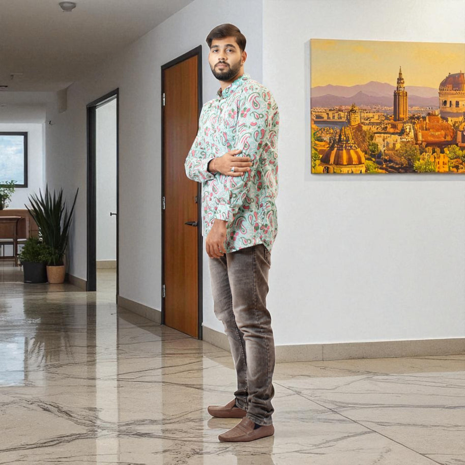 GreenMuse Handblock Cotton Short Kurta