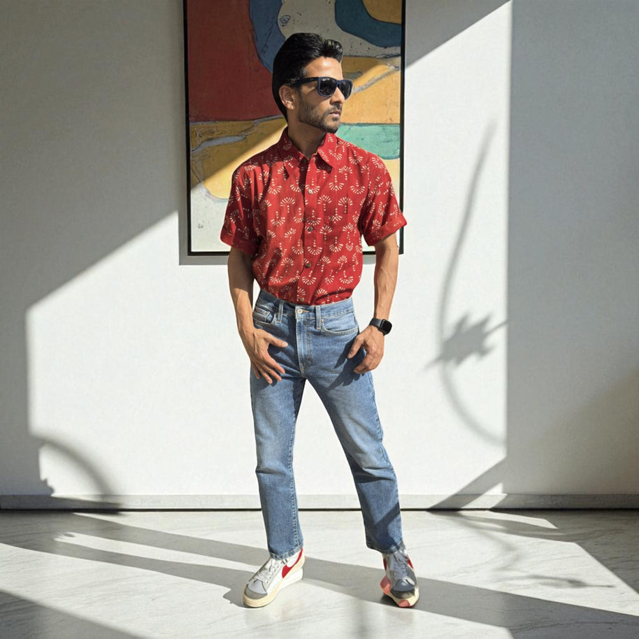 Artsy Hand Block Print Mens Shirt
