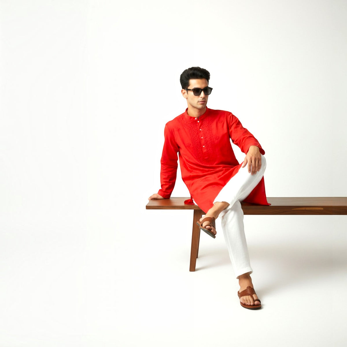 Dark Red Chikankari Cotton Kurta