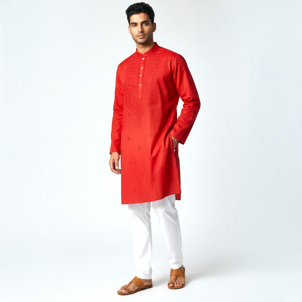 Dark Red Chikankari Cotton Kurta