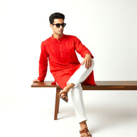 Dark Red Chikankari Cotton Kurta