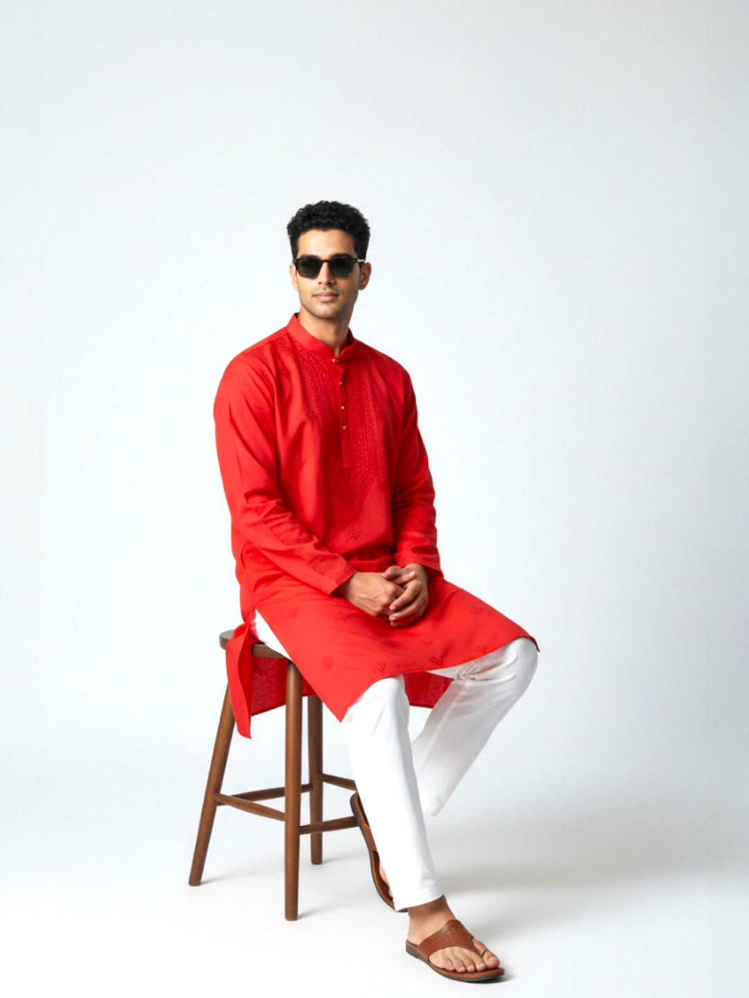 Dark Red Chikankari Cotton Kurta