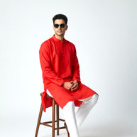 Dark Red Chikankari Cotton Kurta
