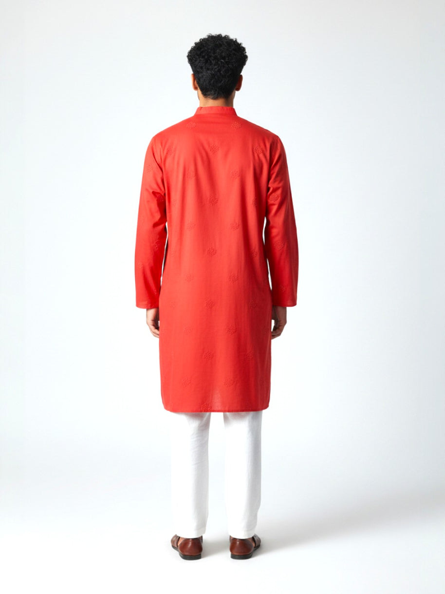 Dark Red Chikankari Cotton Kurta