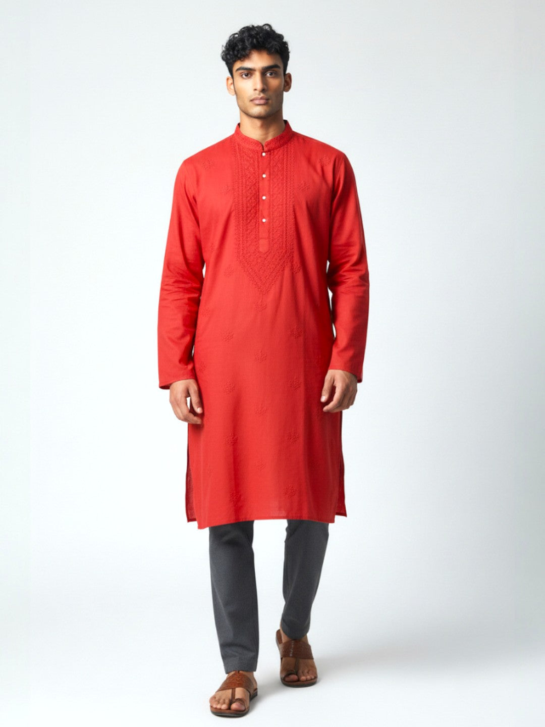 Dark Red Chikankari Cotton Kurta