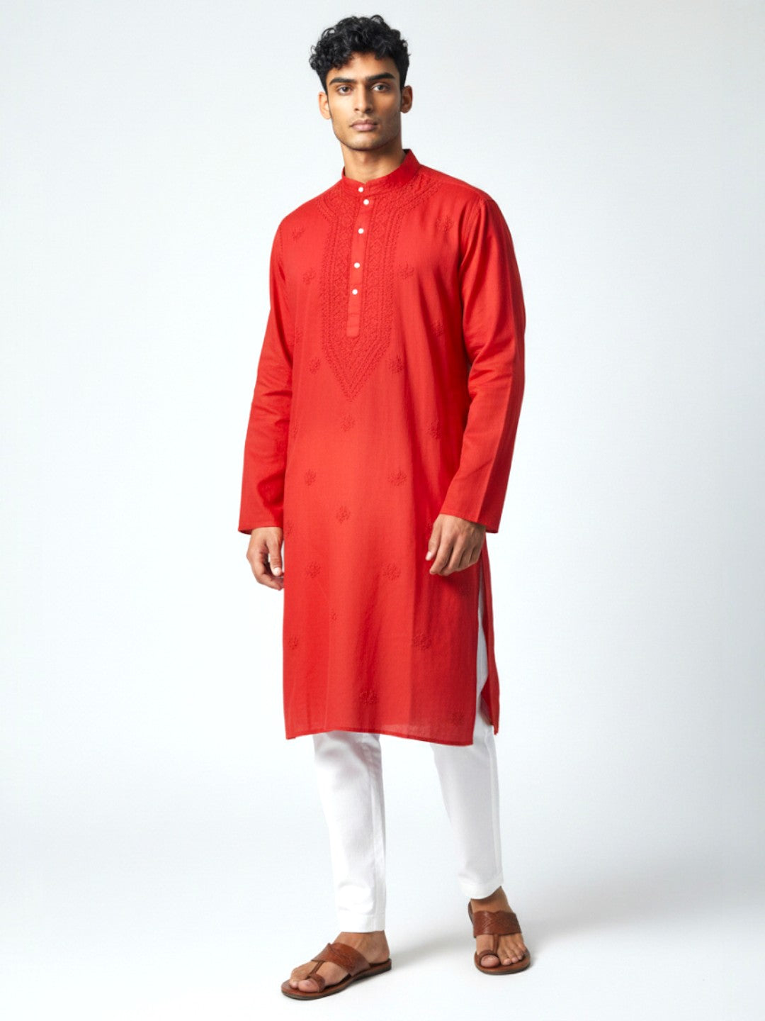 Dark Red Chikankari Cotton Kurta