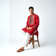 Maroon Mirror Work Cotton Kurta