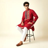 Maroon Mirror Work Cotton Kurta