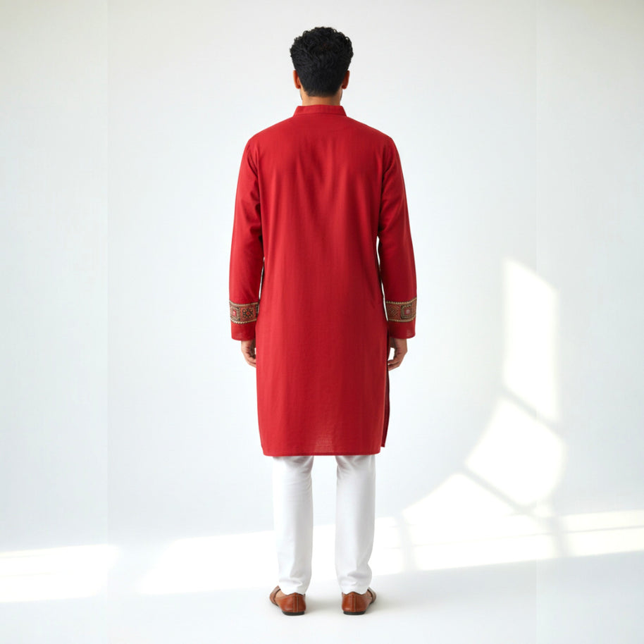 Maroon Mirror Work Cotton Kurta