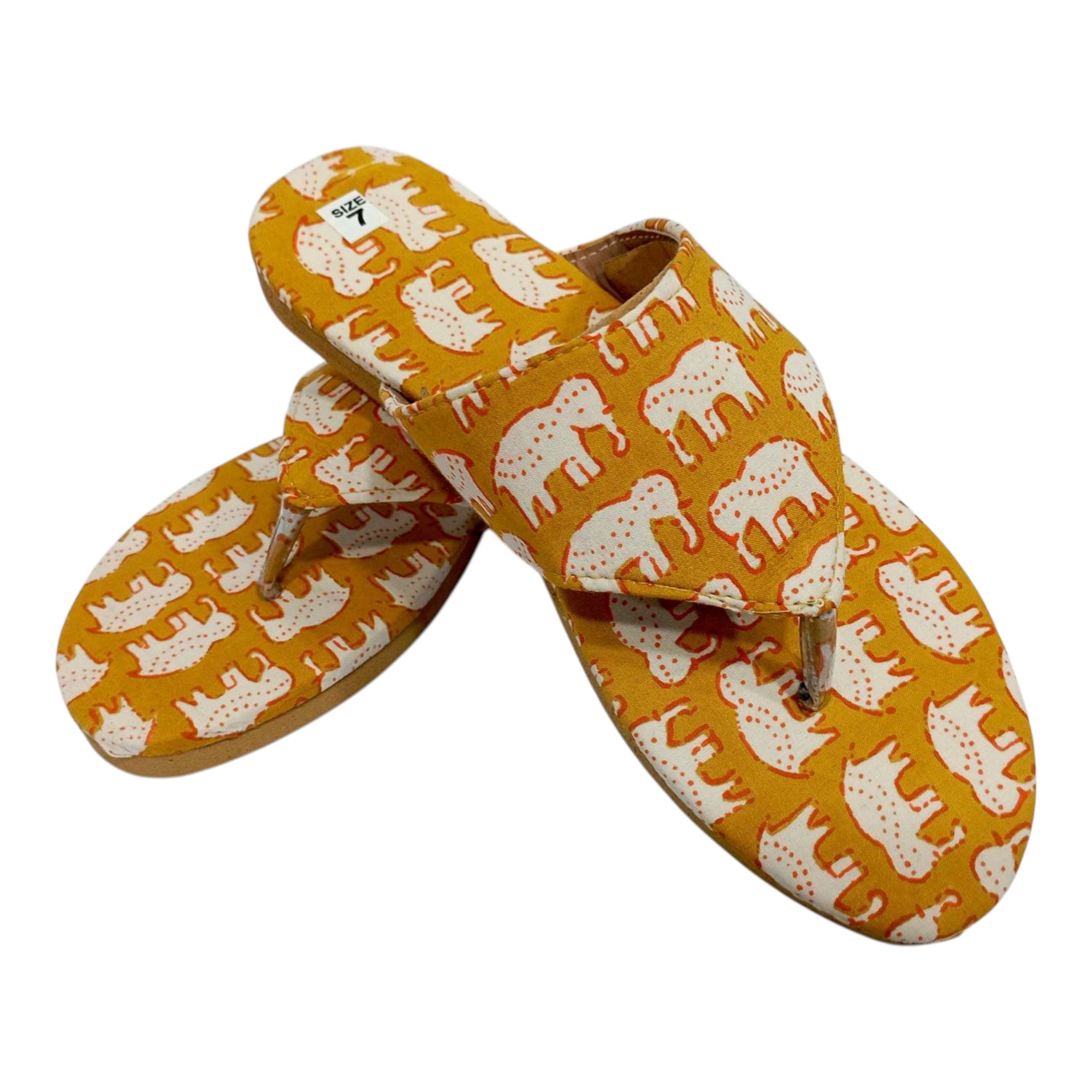 Mustard Animal Handblock Print Chappal