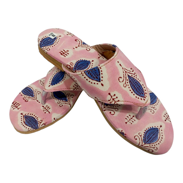 Pink Blue Leaf Handblock Print Chappal