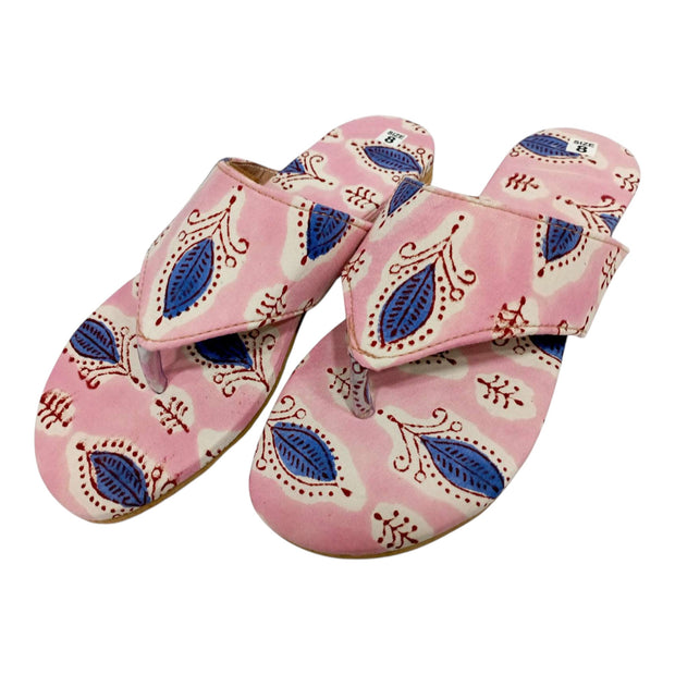 Pink Blue Leaf Handblock Print Chappal