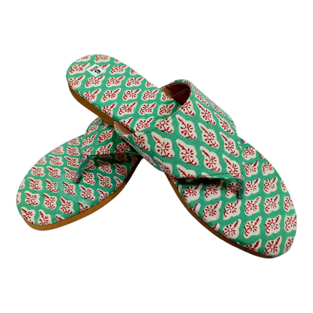 Green Red Floral Handblock Print Chappal