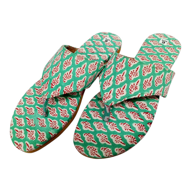 Green Red Floral Handblock Print Chappal