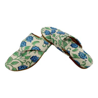White Blue Green Floral Handblock Print Chappal