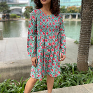 Neelira Handblock Smocked Cotton Dress