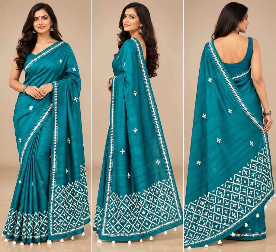 Teal Green Elegance Tussar Saree