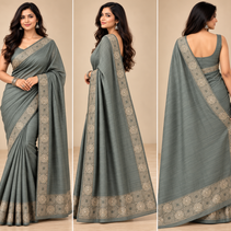 Teal Green Geometric Semi Tussar Saree