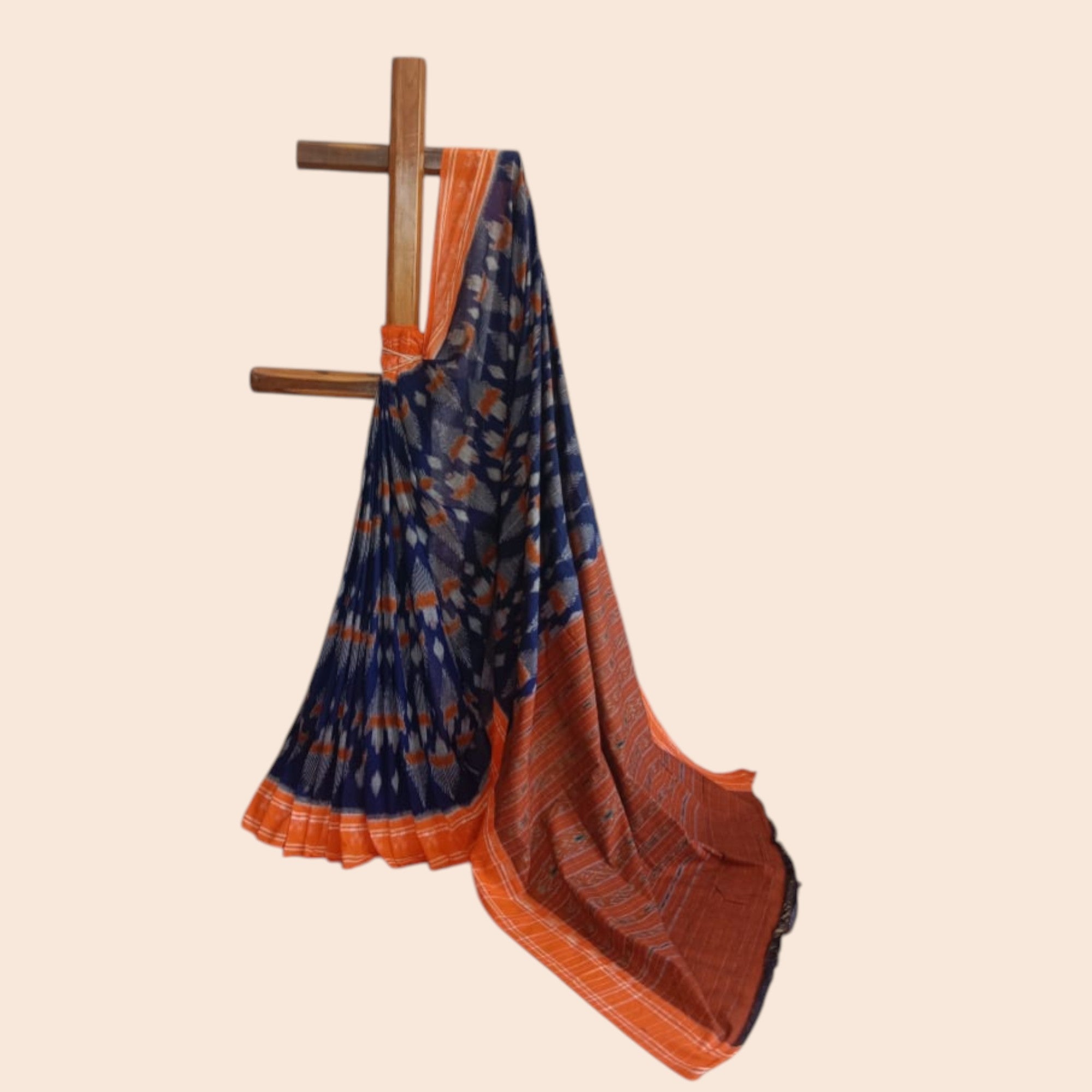 Blue Orange Cotton Saree