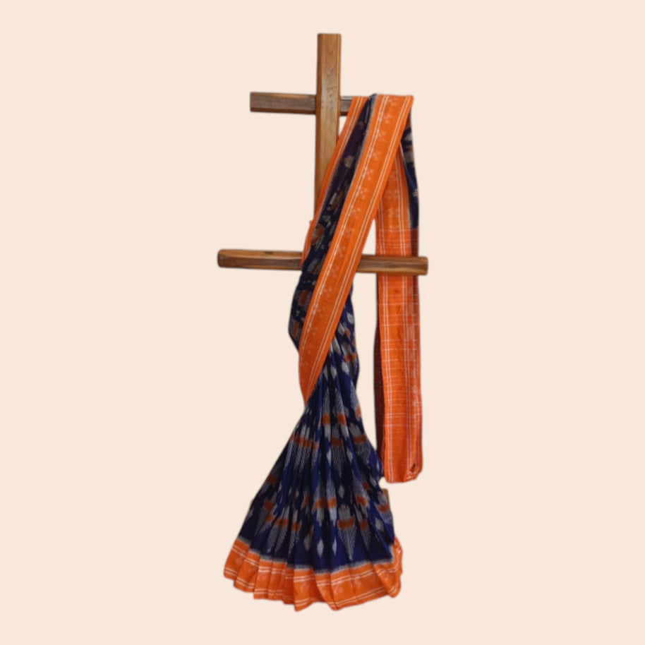 Blue Orange Cotton Saree