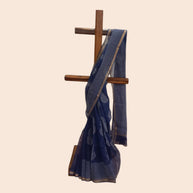 Blue Stripe Handblock Kota Cotton Saree