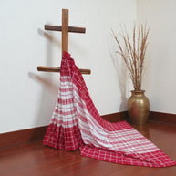 White Red Check Handwoven Cotton Saree