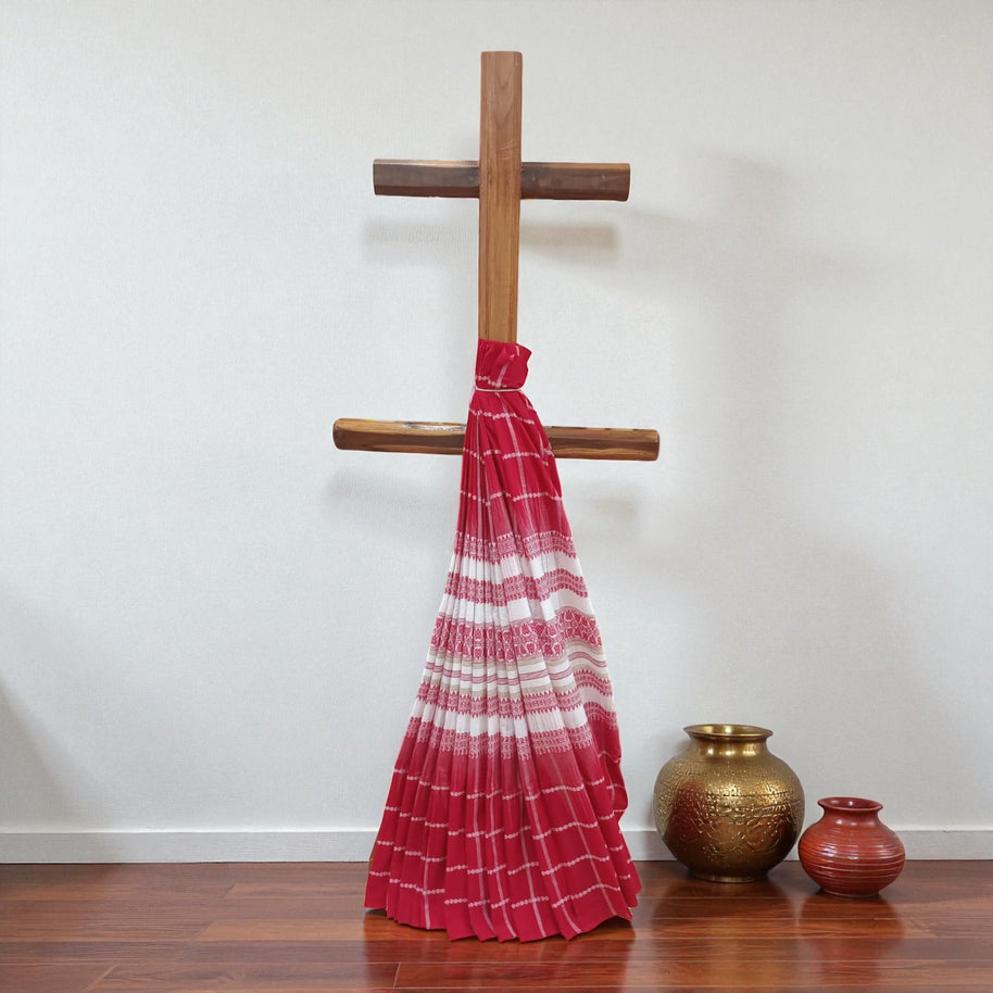 White Red Stripe Handwoven Cotton Saree