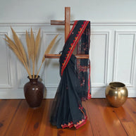 Black Red Applique Kota Cotton Saree
