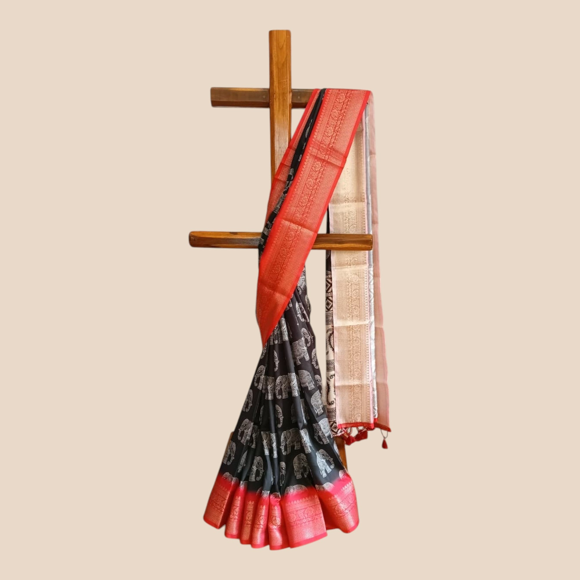 Black Soft Litchi Silk Saree