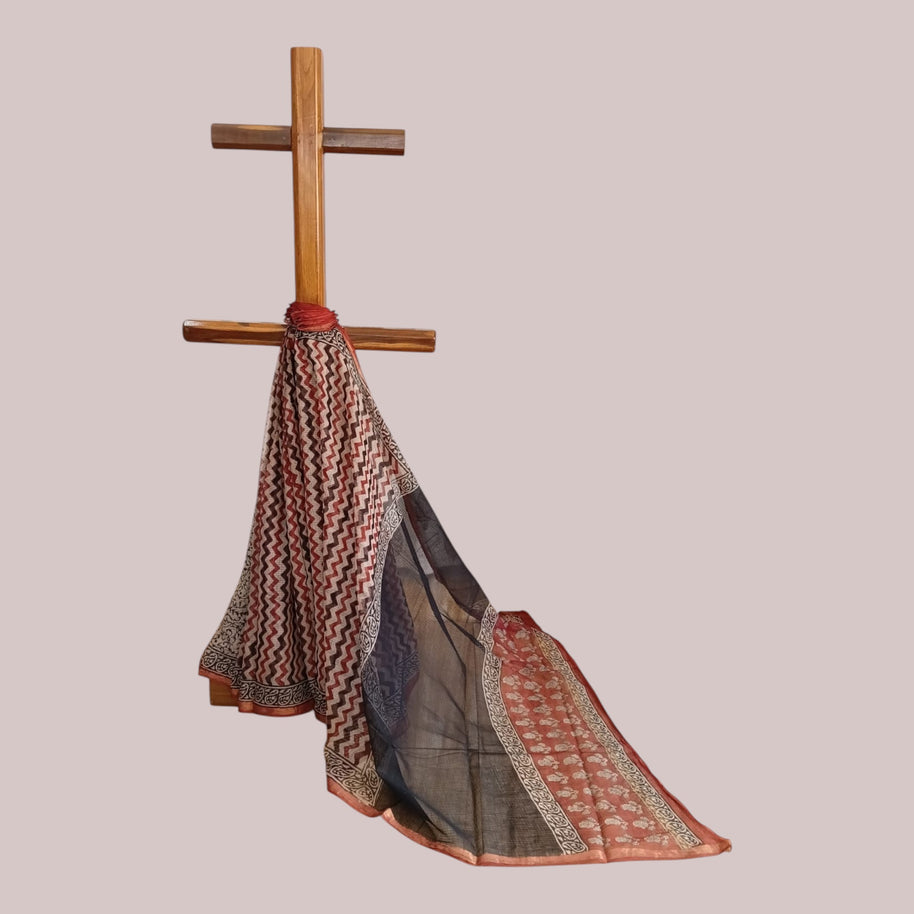 Offwhite Maroon Stripe Kota Cotton Saree