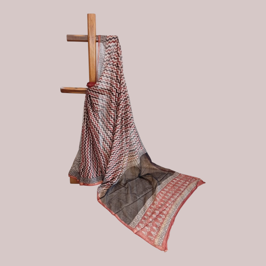 Offwhite Maroon Stripe Kota Cotton Saree