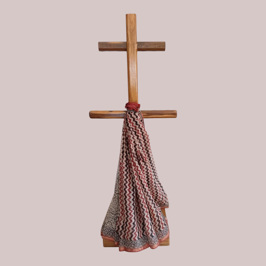 Offwhite Maroon Stripe Kota Cotton Saree