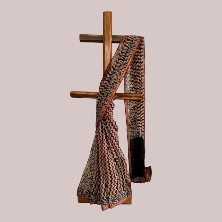 Offwhite Maroon Stripe Kota Cotton Saree