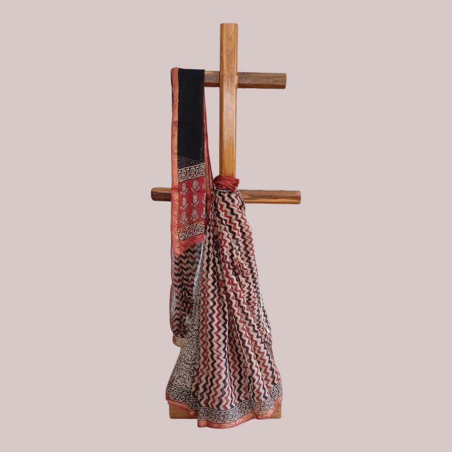 Offwhite Maroon Stripe Kota Cotton Saree