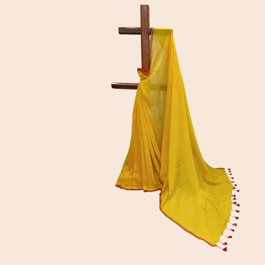 Yellow Plain Handwoven Cotton Saree
