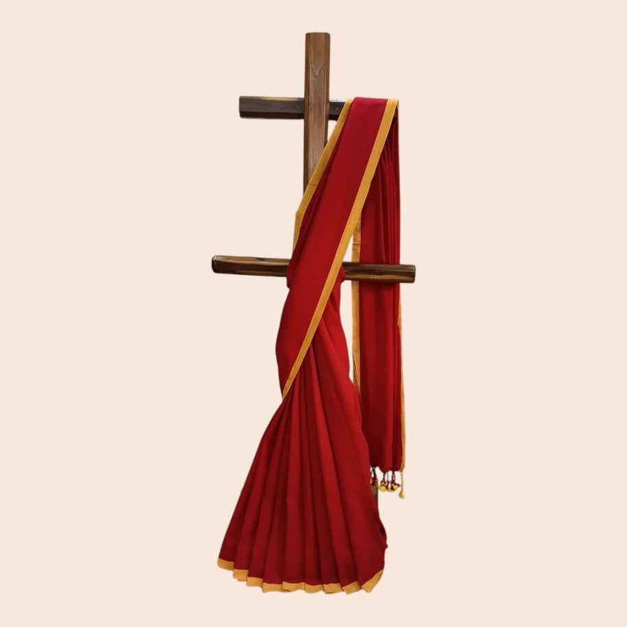 Red Plain Handwoven Cotton Saree