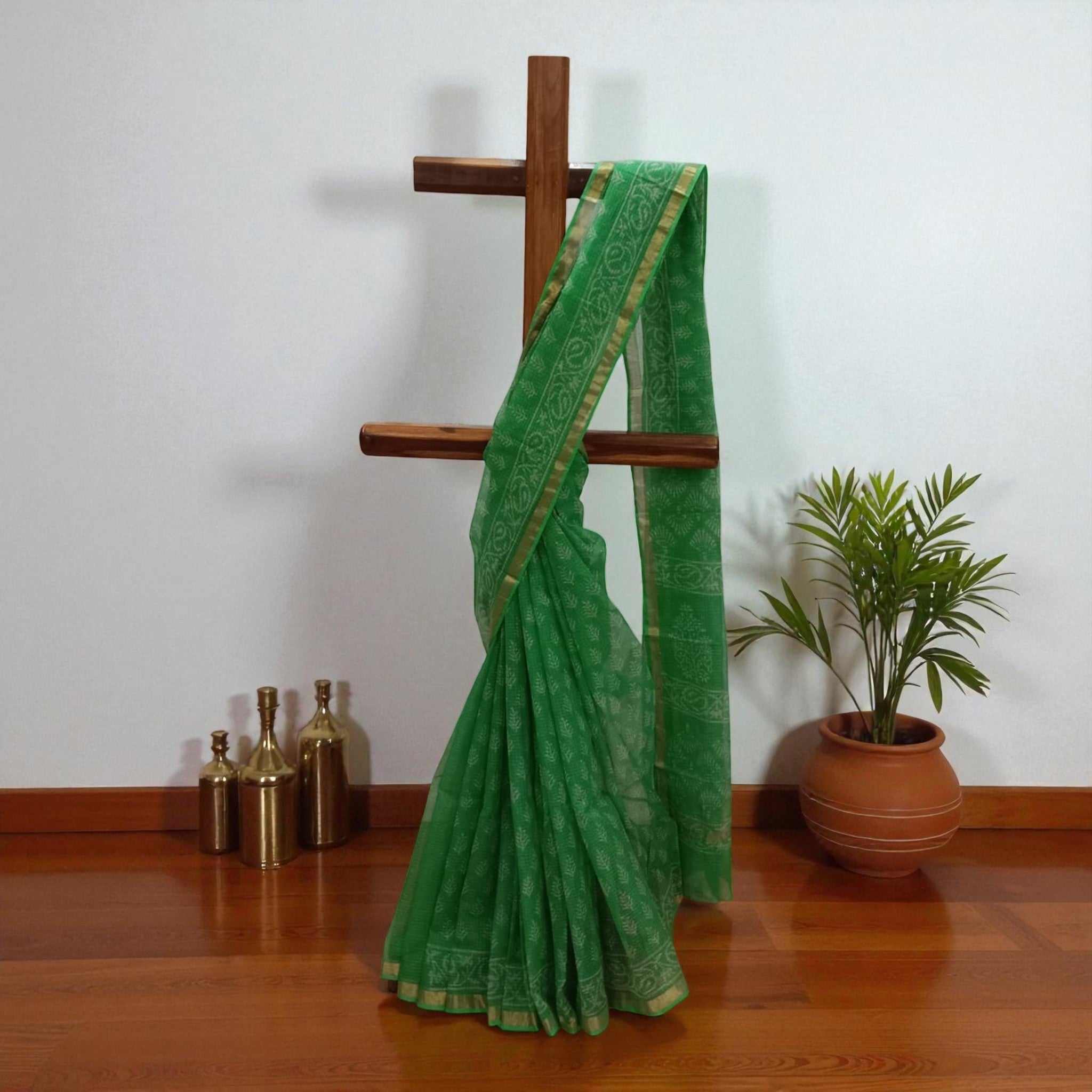 Green Leaf Handblock Kota Cotton Saree
