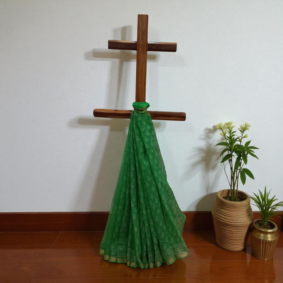 Green Leaf Handblock Kota Cotton Saree