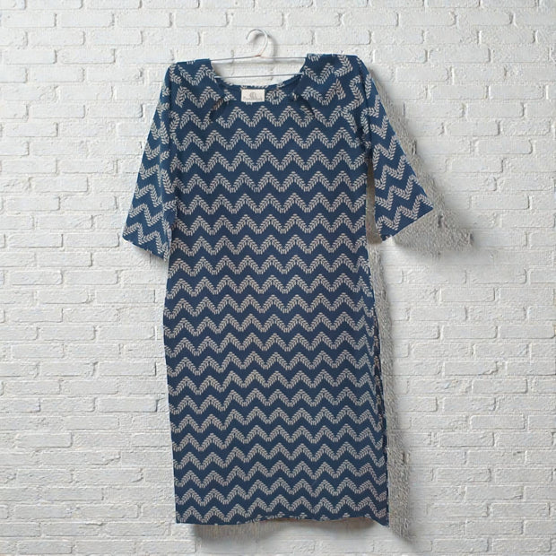 Blue Leaf Handblock Print Cotton Kurta