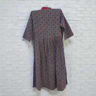 Blue Red Mirror Work Cotton Kurta