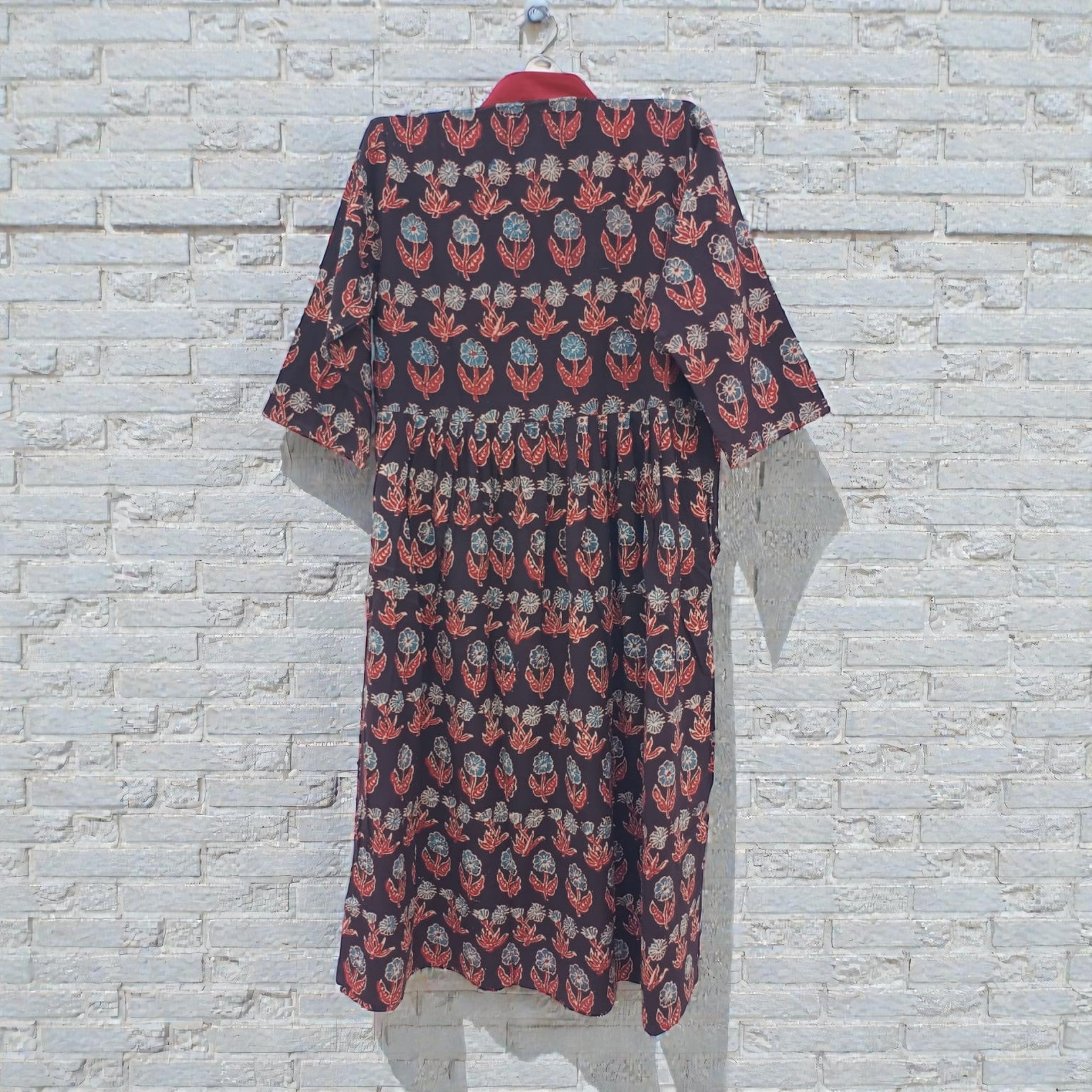 Black Grey Floral Alia Cut Cotton Kurta