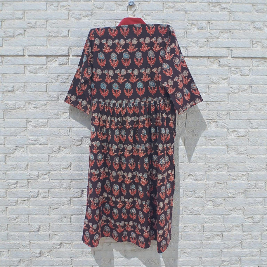 Black Grey Floral Alia Cut Cotton Kurta