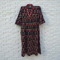 Black Grey Floral Alia Cut Cotton Kurta