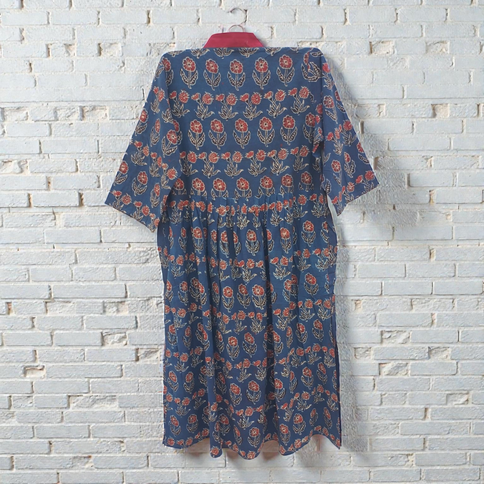 Blue Floral Alia Cut  Cotton Kurta