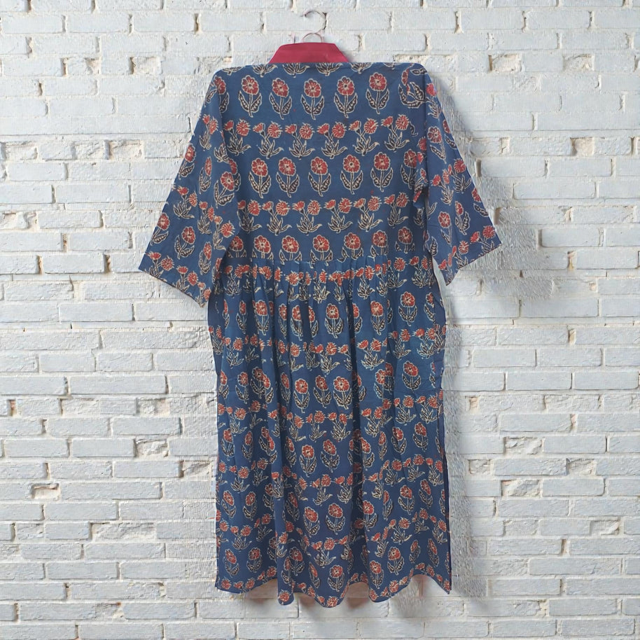 Blue Floral Alia Cut  Cotton Kurta
