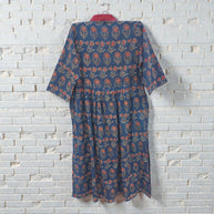 Blue Floral Alia Cut  Cotton Kurta