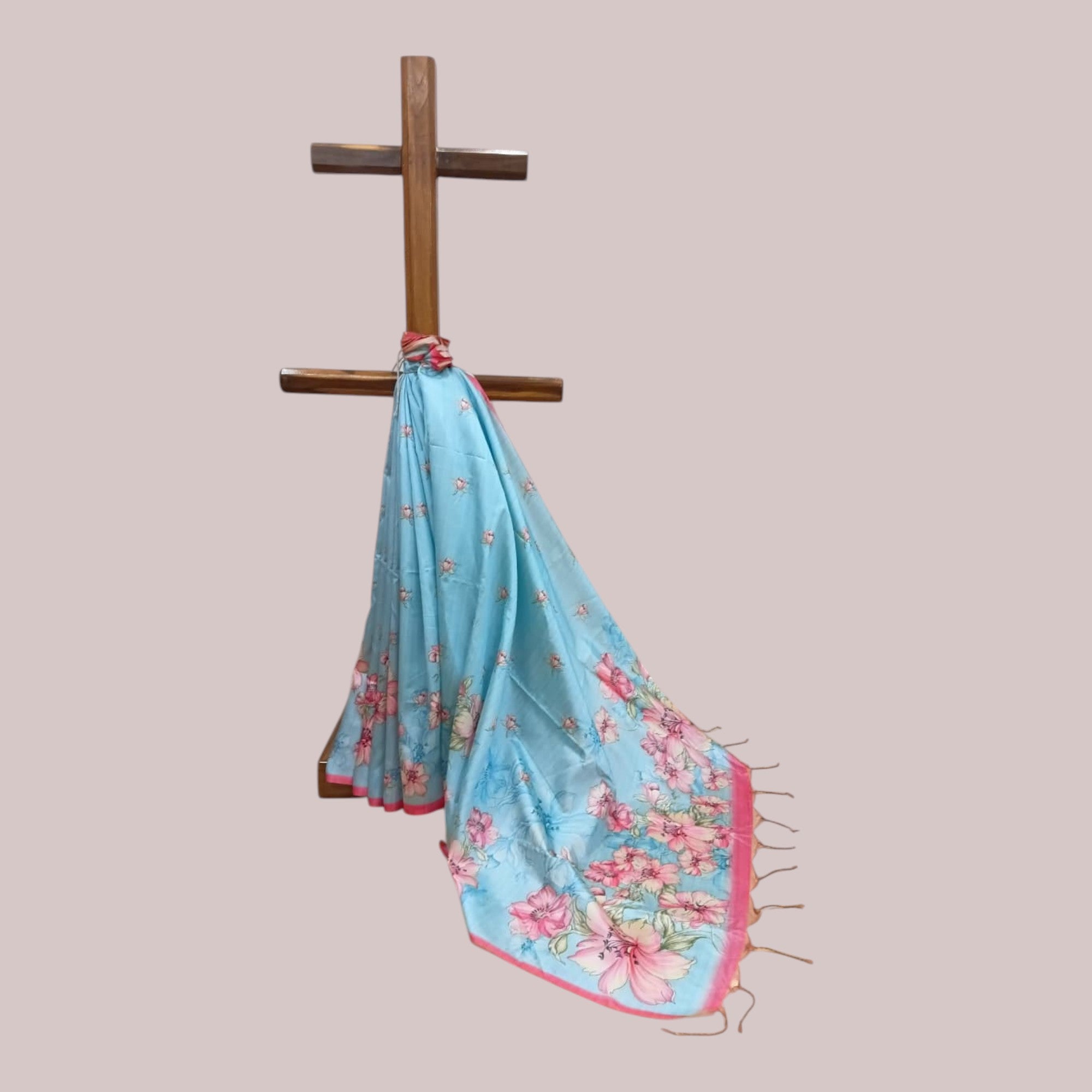 Blue Tussar Floral Silk Saree