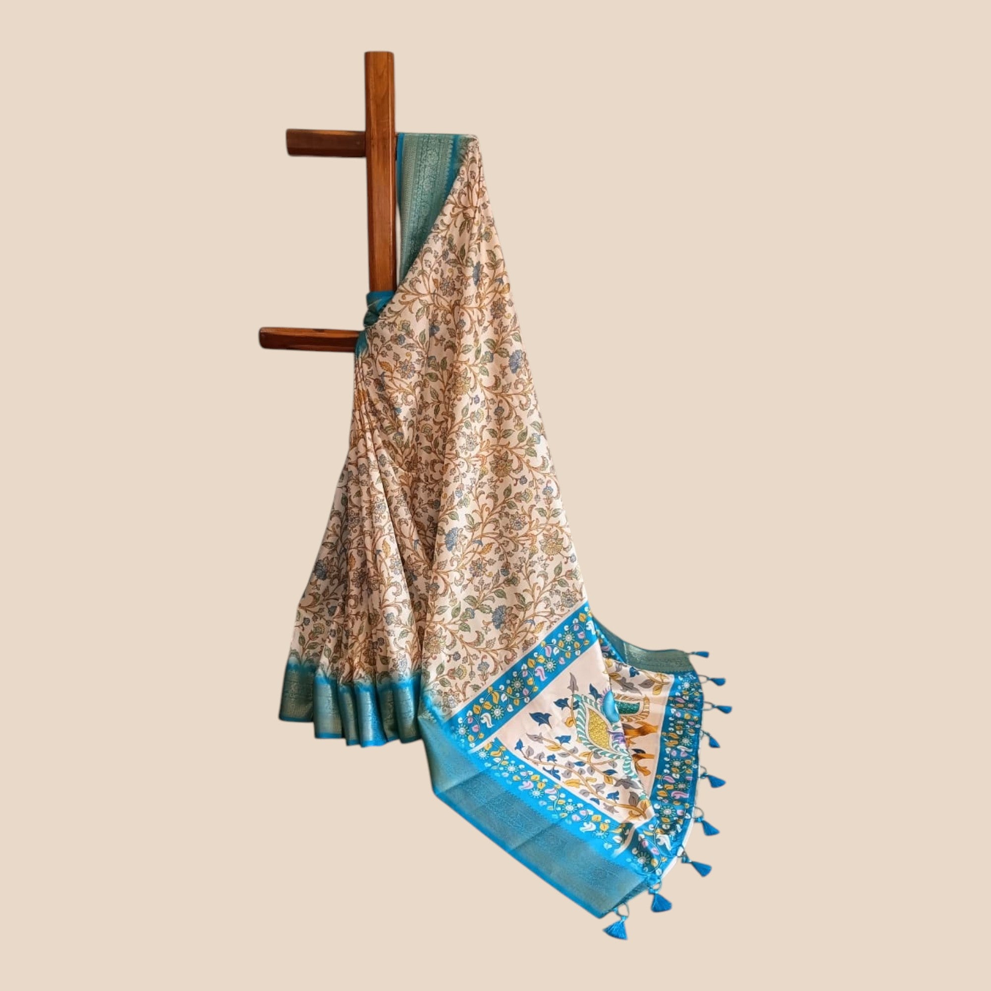 Cream Soft Litchi Silk Saree